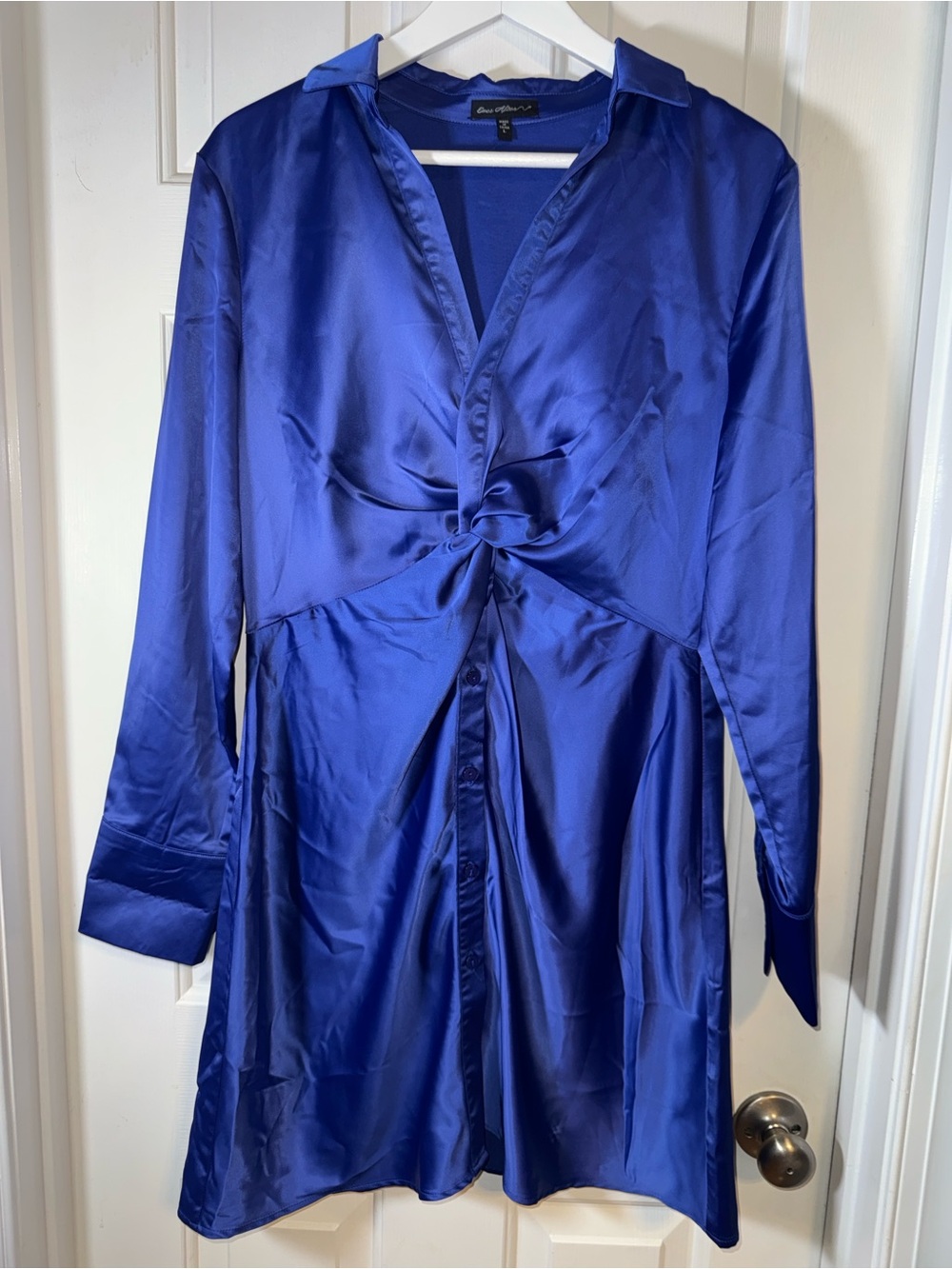 Nordstrom Blue Silky Collared Midi Dress. Size Large.